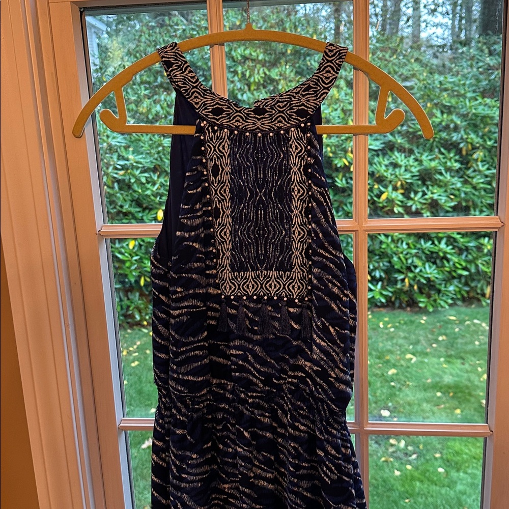 White House Black Market Blue and White Geometric Dress